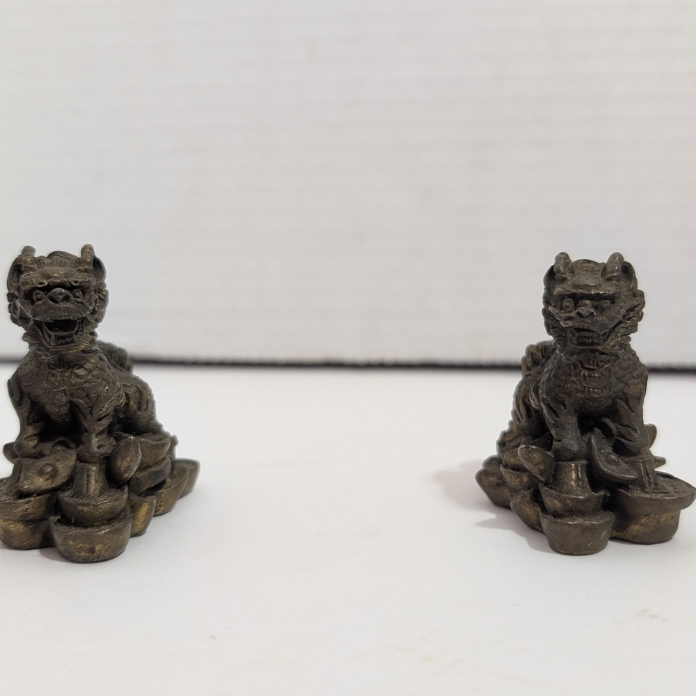 2.2" Chinese Brass Fengshui Coin Yuanbao kylin beast wealth Statue sculptures